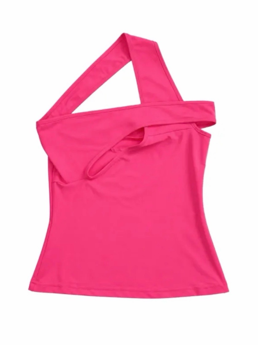 Ottolinger Pink Asymmetrical Criss Cross Cutout Halter Top Size M — image 2 of 8